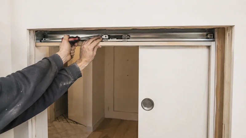 Casoneto de una puerta corredera empotrada visto antes de cerrar el tabique
