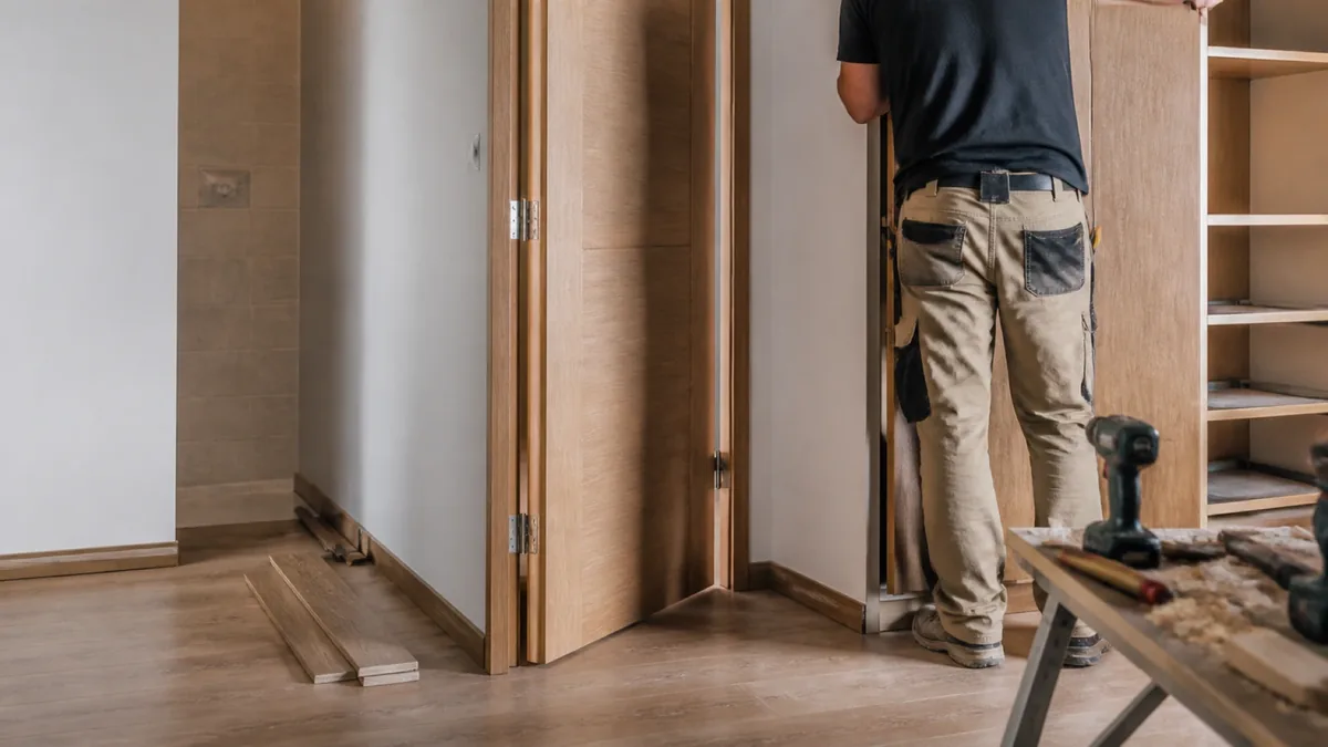 Puerta de interior lacada en blanco instalada en un piso de Parla